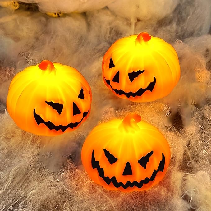 6 Pack Halloween Pumpkin Flameless Candles Battery Operated LED Tealight Candles for Home Room Decorations, Light Up Halloween Decorations Indoor for Table Party Office Fireplace
