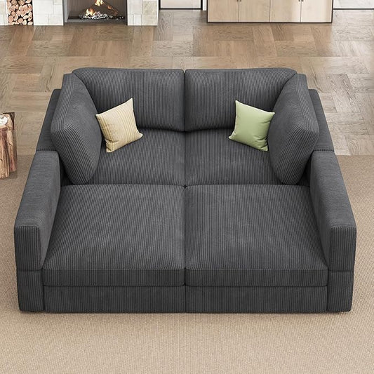 HONBAY Modular Sectional Couches with Storage Corduroy Sleeper Sofa Modular Sectional Couches for Living Room,Dark Grey