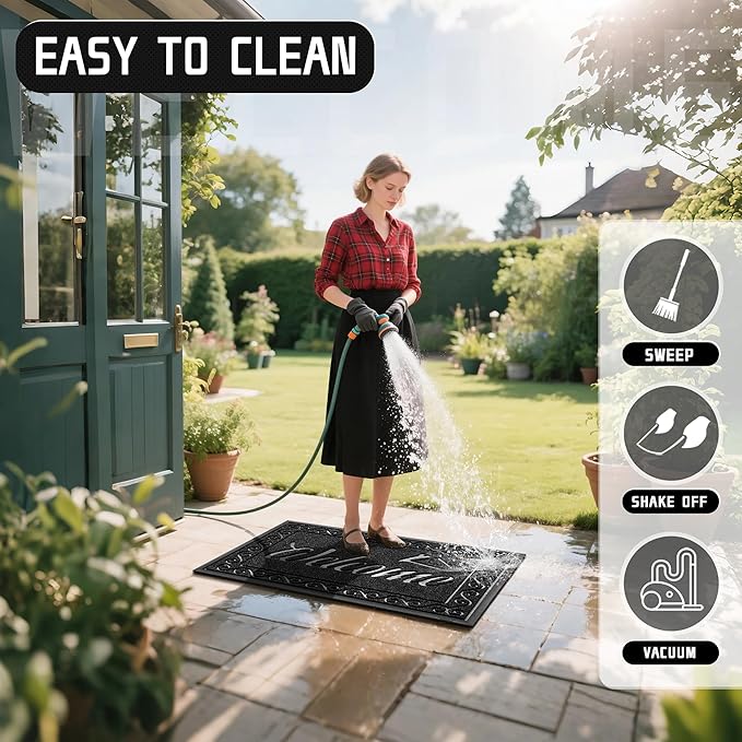 Yimobra Welcome Mat, Heavy Duty Sturdy Door Mats for Home Entrance Outdoor Indoor, Front Doormat for Outside Patio Floor Entry Porch Garage Office, Waterproof, Low Profile, 47X32 Inches, Black