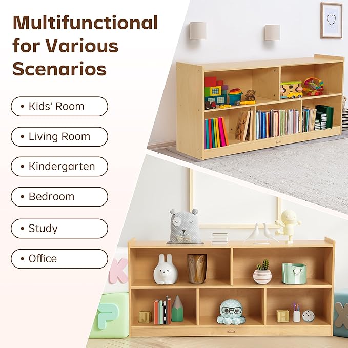 Toy Storage Organizer for Kids Room, Wooden Kids Bookshelf for Classroom, Cube Storage Organizer for Playroom, 5-Section Montessori Bookshelf & Toy Shelf for Nursery
