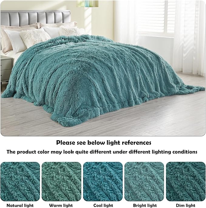 GONAAP Fuzzy Faux Fur Throw Blanket Twin Size Light Teal Super Soft Cozy Plush Fuzzy Shaggy Blanket for Couch Sofa Bed (Light Teal, Twin(60"x80"))