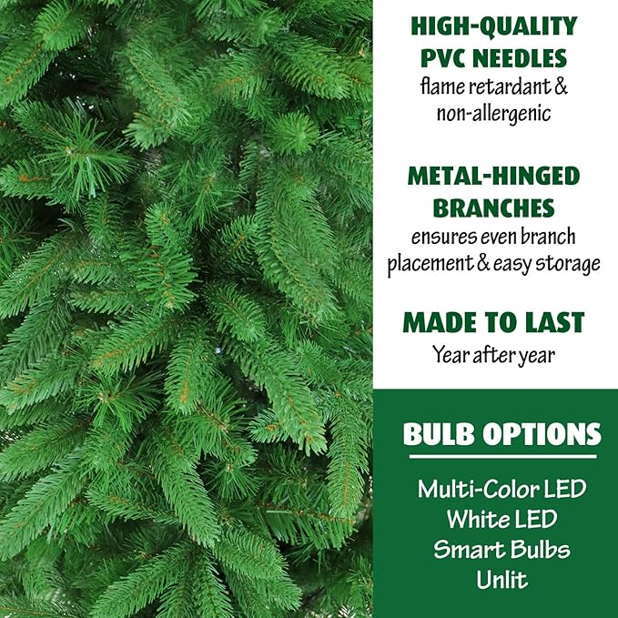 Fraser Hill Farm 9-Feet Unlit Carmel Pine Slim Green Artificial Christmas Tree, Realistic Foliage, Foldable for Easy Storage, Stand Included, Holiday Decor for Home, Office