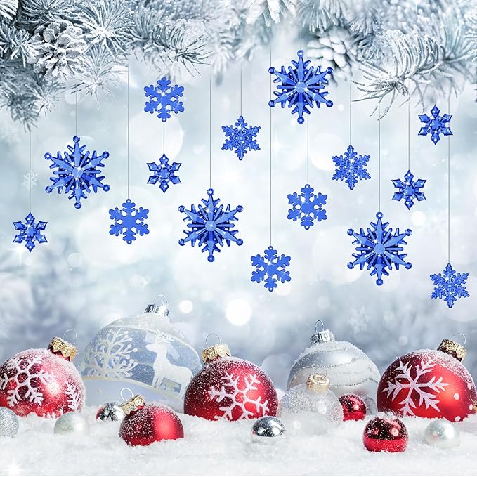 Dilunave 40 Pieces Christmas Snowflake Ornaments Acrylic Christmas Tree Decorations Crystal Snowflakes Translucent Winter Hanging Ornament for Tree (Navy Blue)