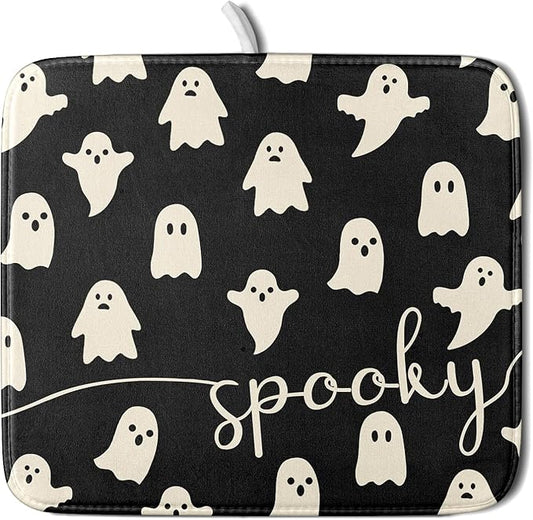 Halloween Dish Drying Mat for Kitchen Counter Spooky Ghost Holiday Super Absorbent Reversible Microfiber Kitchen Countertop Protector Dishes Pad Small 16x18 inch