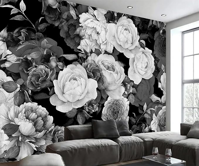 AFZEVEB-Dark Peony Wallpaper Watercolor Rose Wall murals for Bedroom 136"x96" (Not Peel and Stick)