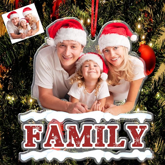 Amlion Personalized Your Photo Ornament,Custom Photo Ornament with Text Customized Acrylic Family Picture Ornament Decor Xmas Gift for Kids Mom Dad Husband Wife Friend Pet