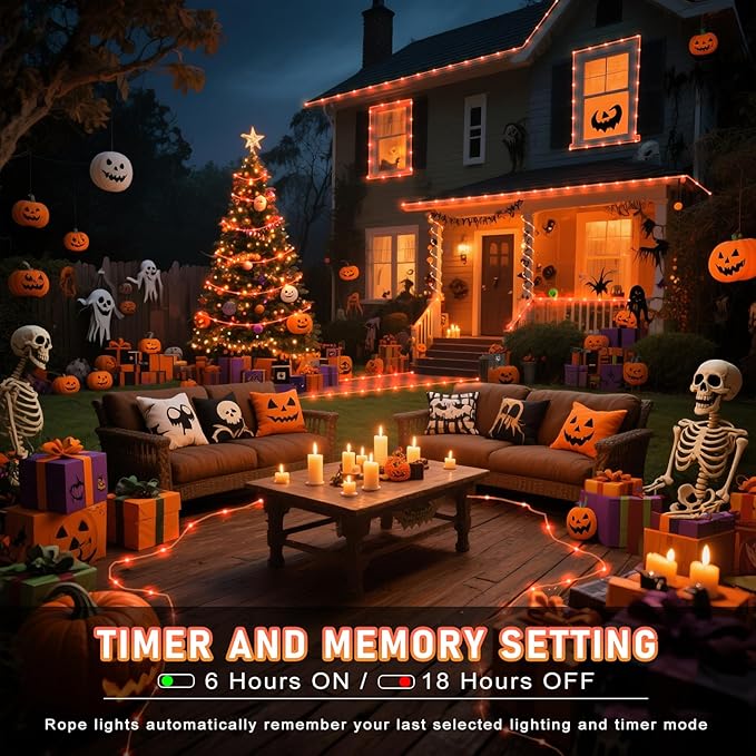 Orange Halloween Lights, 100FT 300 LED Rope Lights for Outside Waterproof with 8 Modes, Connectable String Lights for Indoor Patio, Trampoline, Garden, Pool, Tree, Holiday Decorations