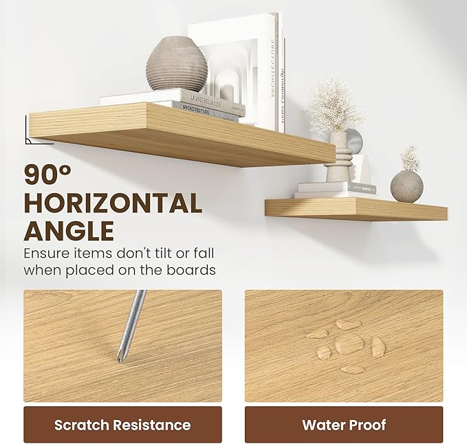 55 Inch Floating Shelves, 11.6 Inch Deep Floating Shelves for Wall, Floating Shelf with Invisible Brackets, Deep Shelves for Bathroom, Bedroom, Living Room, 1 Pack, Natural