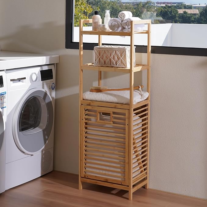 Laundry Hamper with 3 Tier Shelves & Tilt Out Basket, Laundry Baskets Organizer Hampers Bathroom Storage Shelf for Laundry Room, Bathroom, Guest Room (3-Tier Small)