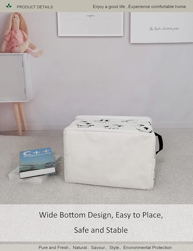 Rectangular Folding Laundry Basket,Canvas Basket,Nersury Hamper,Suitable for Children,Office,Bedroom,Clothes,Toys Storage (REC Cow), 14.9’’L ×10.2’’W×9.05’’H inches