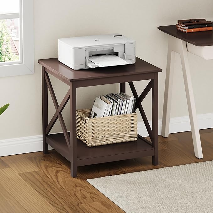 ChooChoo End Table, 24 Inch End Table with 2-Tier Storage Shelf, Side Table for Living Room, Wood Nightstand for Bedroom, Office, Painted Surface, Espresso