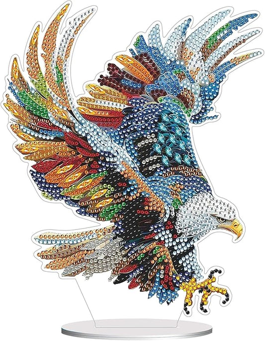 Diamond Painting Kits for Adults Beginners, 5D Full Drill Eagle Crystal Art Desktop Ornament, DIY Single Sided Home Office Desk Decor, Creative Craft Gift Set with Tools