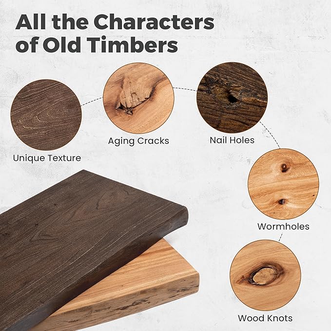 RICHFOCUS Live Edge Elm Floating Shelves - 48" W x 9.3" D Rustic Solid Wood Wall Shelves with Invisible Bracket, Wall-Mounted for Living Room, Bedroom, Kitchen Storage & Display, Set of 1, Walnut