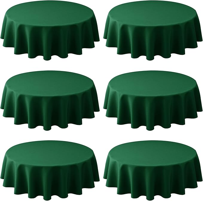 Biscaynebay 6 Pack Textured Fabric Round Tablecloths 60", Hunter Green Water Resistant Tableclothes Small Circle Folding Table Covers Linen for Dining, Kitchen, Wedding, Parties etc Machine Washable