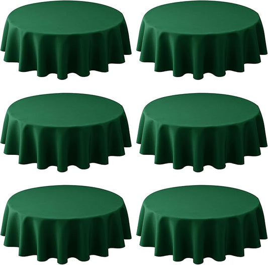 Biscaynebay 6 Pack Textured Fabric Round Tablecloths 60", Hunter Green Water Resistant Tableclothes Small Circle Folding Table Covers Linen for Dining, Kitchen, Wedding, Parties etc Machine Washable