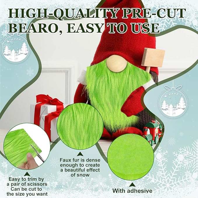 60 Pcs Gnomes Beard Sets Faux Fur Pre Cut Gnomes Beard Foam Cone Foam Handmade Wood Balls for Halloween Christmas Day Crafts(White, Green, Gray)