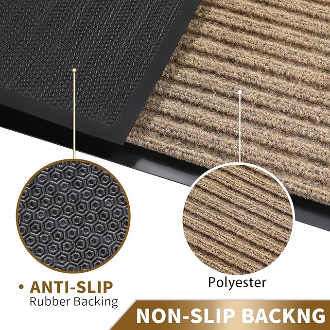 Yimobra Front Door Mat Outdoor Indoor Entrance, 100% Waterproof All-Season All Weather Doormat, Welcome Matt Outside Entry, Non Slip, Low Profile, Heavy Duty Patio Porch Floor Mats,47 x 24,Khaki