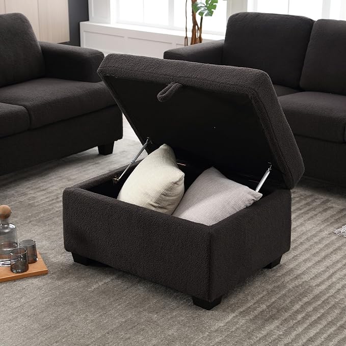 Ottoman Sofa, Modern Comfortable Ottoman with Storage Space for Living Room Apartment Lounge Sofa, Black Bouclé