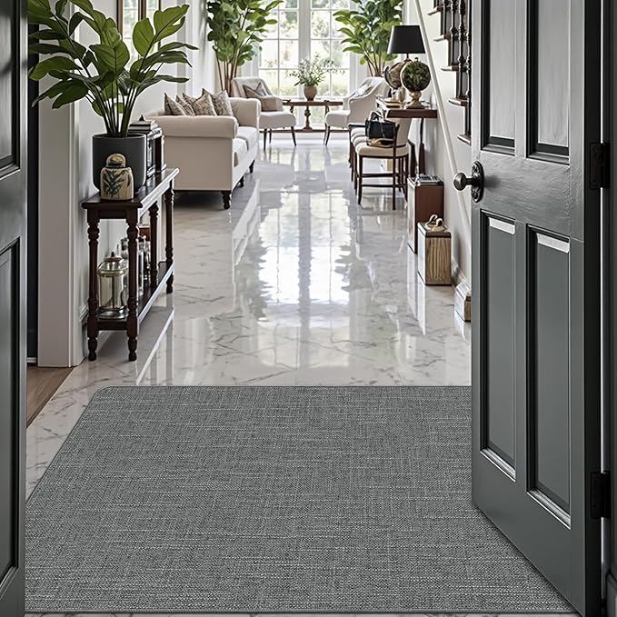 LUMI Ultra Thin Door Mat for Entryway,32"x48" Low Profile Non Slip Rubber Backing Indoor Doormat, Easy Clean Welcome Entrance Mat for Inside House, Patio, Greenish Grey
