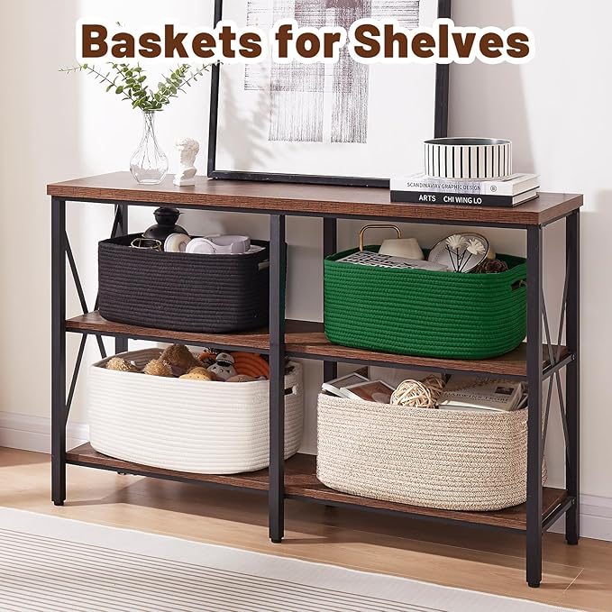 OIAHOMY Storage Basket for Shelves, Closet Cube Storage Bins Baskets for Clothes Blanket Towels, Baby Nursery, Toy Baskets Box, Woven Rope Basket, 17.72*12.99*7.87 IN, 2 Packs Olive Green