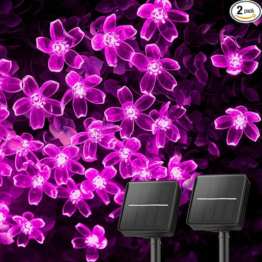 Brightown 2 Pack Total 52FT 120 LED Flower Solar String Lights Outdoor Waterproof Fairy Lights for Garden Yard Fence Patio Christmas Tree Wedding Party Decor, Pink
