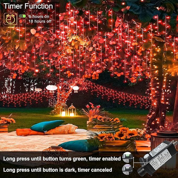 66ft Red Icicle Lights Indoor for Bedroom, 640 LED String Lights for Outside Clear Wire Connectable Twinkle Light with 8 Modes Timer Waterproof for Window Party Wedding Decorations