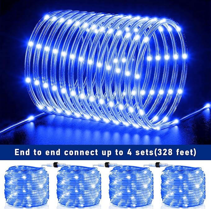 100FT 300 LED Rope Lights Outdoor, Plug in Christmas Rope Lights for Indoor with 8 Modes, Waterproof Connectable String Lights for Outside Patio, Deck, Pool, Stair, Camping Lighting - Blue