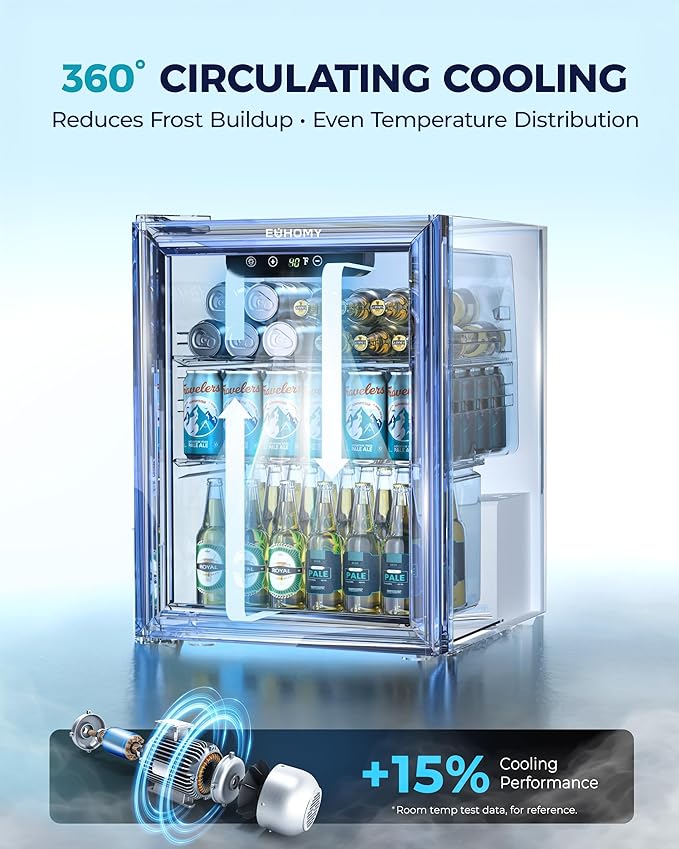 EUHOMY Beverage Refrigerator Cooler - 68 Can Mini Fridge with Glass Door for Soda, Beer, Wine, Small Refrigerator with Digital Temperature Control and Adjustable Shelves for Home Office Bar, 1.7 Cu.ft