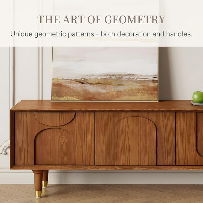 Mid-Century Modern TV Stand, 71'' Walnut TV Stand with Storage, Wooden TV Consoles Entertainment Center TV Table for Living Room, Bedroom