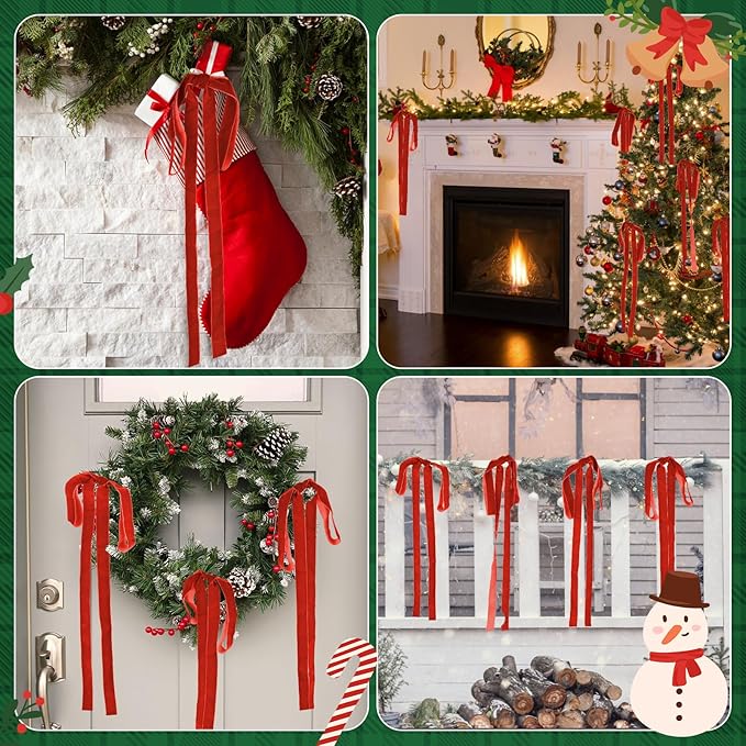 Draupnir Velvet Christmas Bow 10 PCS Red Velvet Bows for Christmas Tree Topper Staircase Wreath 23.62x15.75 inch Large Bow for Christmas Indoor Outdoor Decoration