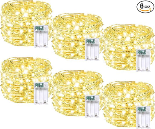 6 Pack Fairy Twinkle Lights Battery Operated, 3 Pack Cool Whie & 3 Pack Warm White Each 20FT 60 LED Waterproof Outdoor Christmas String Light, Fairy Light with Timer for Christmas Decorations