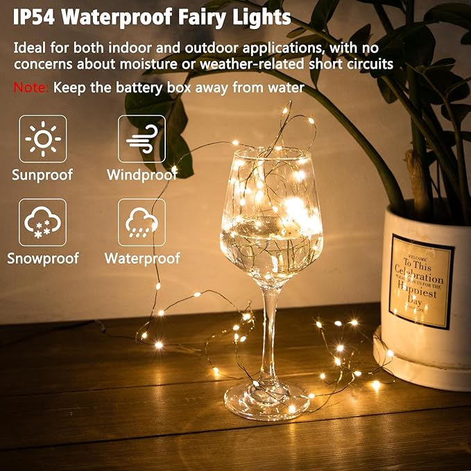 2 Pack Christmas Fairy Lights Battery Operated, 16.4FT 50 LED Dark Green Wire Micro Starry Twinkle Light with Auto Timer Waterproof, String Lights for Indoor Outdoor Yard Decor (Warm White)