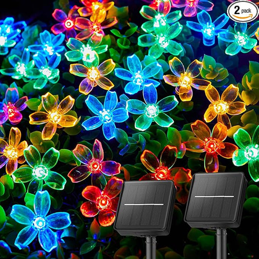 Brightown 2 Pack Total 52FT 120 LED Flower Solar String Lights Outdoor Waterproof Fairy Lights for Garden Yard Fence Patio Christmas Tree Wedding Party Decor, Multicolor