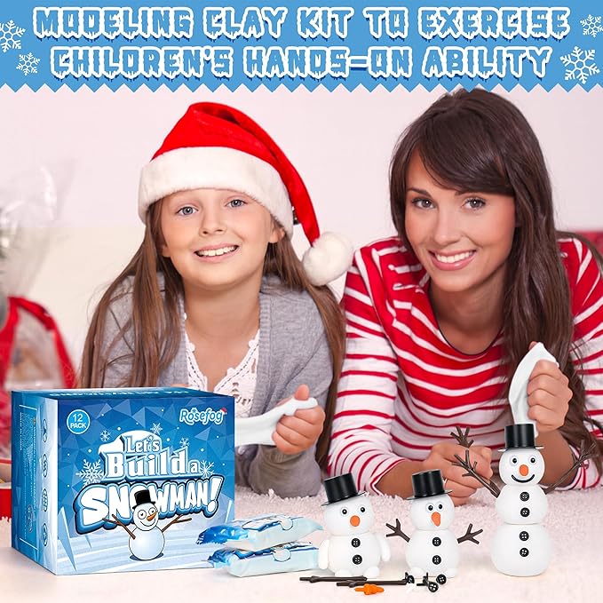 12 Pack Build a Snowman Indoor Decor, Christmas Crafts, Snowman Making Kit for Kid, Christmas Stocking Stuffers for Girls, Boys, Creative Kids Air Dry Modeling Clay for Holiday Activities