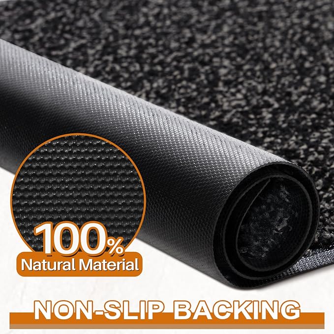 Mibao Front Door Mat, Dirt Trapper Welcome Mat for Outdoor Indoor, Non-Slip Waterproof Doormat, Durable Machine Washable Low Profile Entry Rug for Back Door Outside Patio Porch, 30" x 18", Black