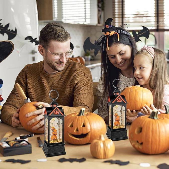 Halloween Snow Globe Lantern, Spooky Ghost Halloween Decor, Plug-in & Battery Operated Snow Globes for Halloween Decorations Indoor