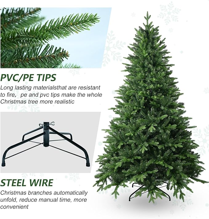 4FT Artificial Christmas Tree with 668 PE&PVC Mixed Branch Tips, Unlit Hinged Premium Spruce Fake Xmas Trees, Green, Foldable Base