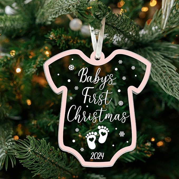 Baby Girl First Christmas Ornament - Baby Girl First Christmas Ornaments - 2 Layer Acrylic Ornament
