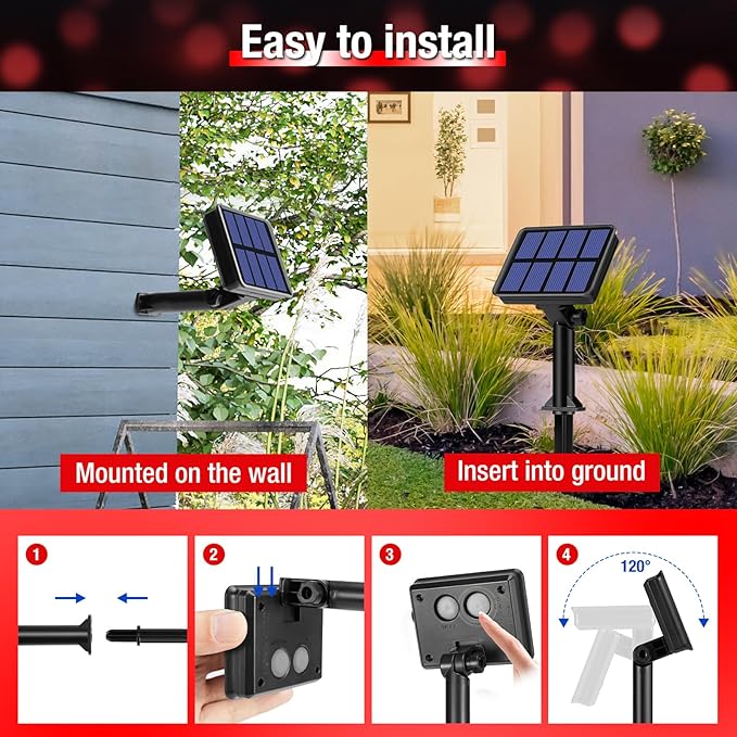 2 Pack Solar String Lights Outdoor - 160LED 66FT Solar Fairy Lights Waterproof 8 Modes, Copper Wire Solar Powered Twinkle Lights for Outside Tree Garden Christmas Wedding Party Decor, Red