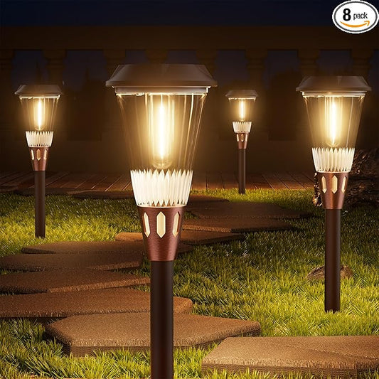 8 Pack Bright Solar Lights Outdoor,2-in-1 Warm&Cold Light,IP65 Waterproof 3000K/6500K Solar Pathway Lights Outside,Solar Powered Landscape Lighting for Yard Patio Walkway Driveway Lawn