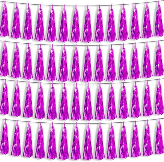 4P Rose Red Foil Fringe Metallic Tassel Streamers Banner Tassel Garland for Parade Floats, Bachelorette, Wedding, Birthday, Halloween, Christmas, Bridal/Baby Shower Party Decorations