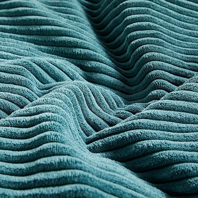 Fancy Homi 2 Packs Teal Long Lumbar Decorative Throw Pillow Covers 16x24 Inch for Couch Bed Sofa, Rustic Farmhouse Boho Home Decor, Soft Striped Corduroy Rectangle Accent Cushion Case 40x60 cm