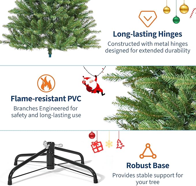 7.5FT Pre-Lit Artificial Christmas Tree with Color Lights,Green PE & PVC Artificial Xmas Tree,Easy Assembly, Full Branch Tips& Foldable Stand for Home, Office, Party Decoration for Xmas Holiday