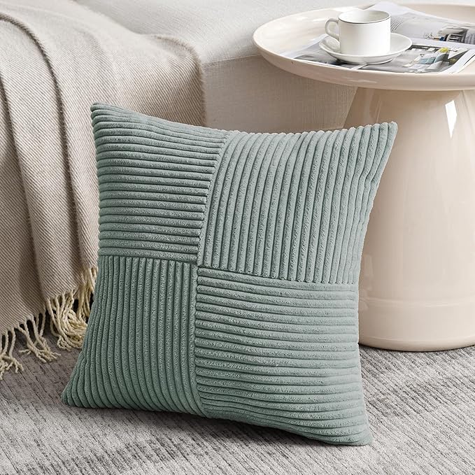 Fancy Homi 2 Packs Grey Blue Decorative Throw Pillow Covers 18x18 Inch for Couch Bed Sofa, Rustic Boho Farmhouse Home Decor, Soft Corss Corduroy Patchwork Textured Square Cushion Case 45x45 cm