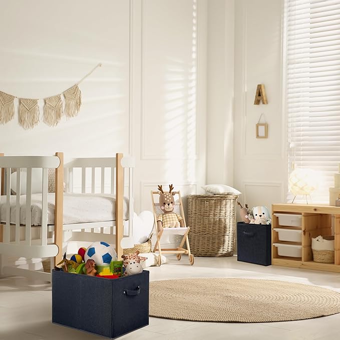 SIMPLE HOUSEWARE 15 x 13 Inch Collapsible Fabric Storage Bin with Handles, 2 Pack, Black