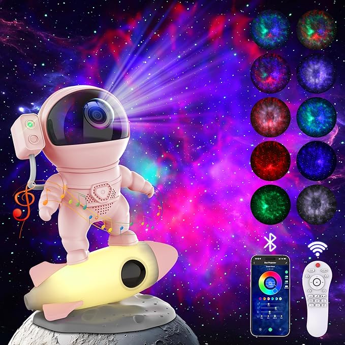 FlyEagle Astronaut Galaxy Projector, Star Nebula Projector with Rocket Lamp, Night Lights LED Star Projector for Bedroom, Remote Control, White Noises, Bluetooth Speaker for Bedroom