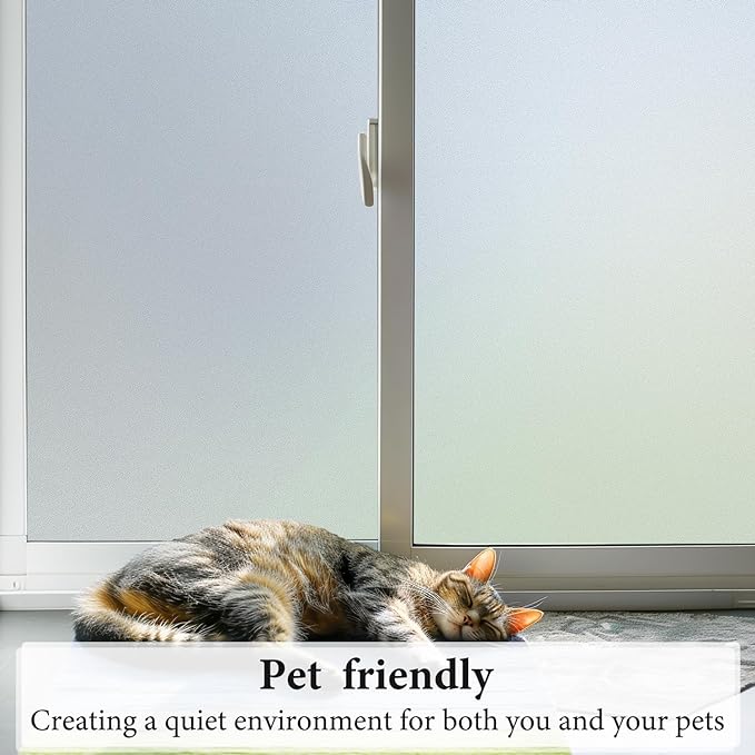 DUOFIRE Privacy Window Film Natural Frosted Glass Film Static Cling Glass Film No Glue Anti-UV Window Sticker Non Adhesive for Privacy Office Meeting Room Bathroom Living Room 29.5in. x 118in. S001