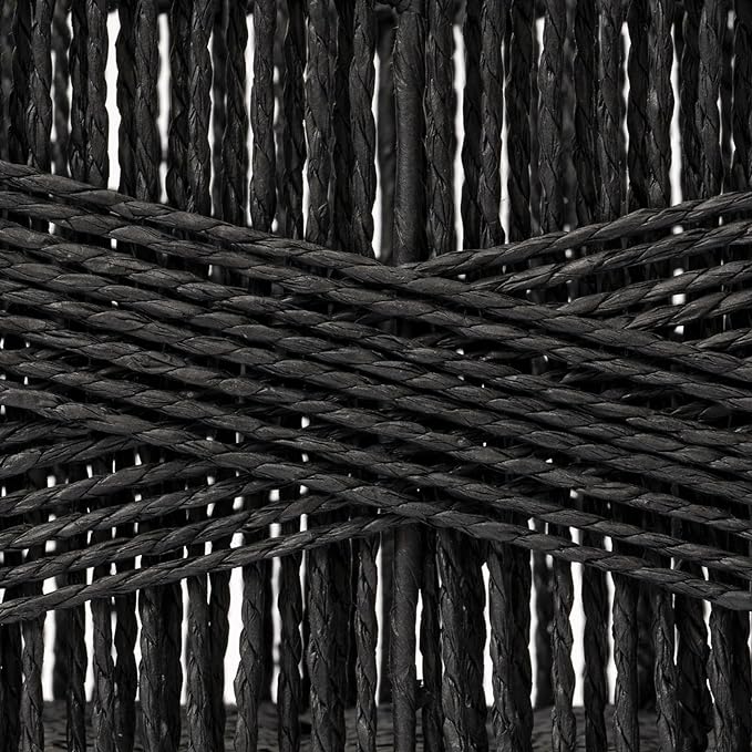 LA JOLIE MUSE Wicker Storage Baskets for Organizing, Recyclable Paper Rope Basket with Wood Handles, Decorative Hand Woven Basket Organizers for Makeup Books Shelves Living Room, Black, Set of 2