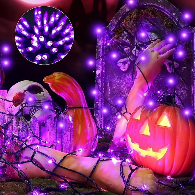 Halloween Purple Lights Decorations, 2 Pack 17FT 100 LED Mini Fairy Lights Battery Operated with 8 Modes Timer Waterproof for Indoor Outdoor Use, Patio Tree Holiday Party Halloween Decor