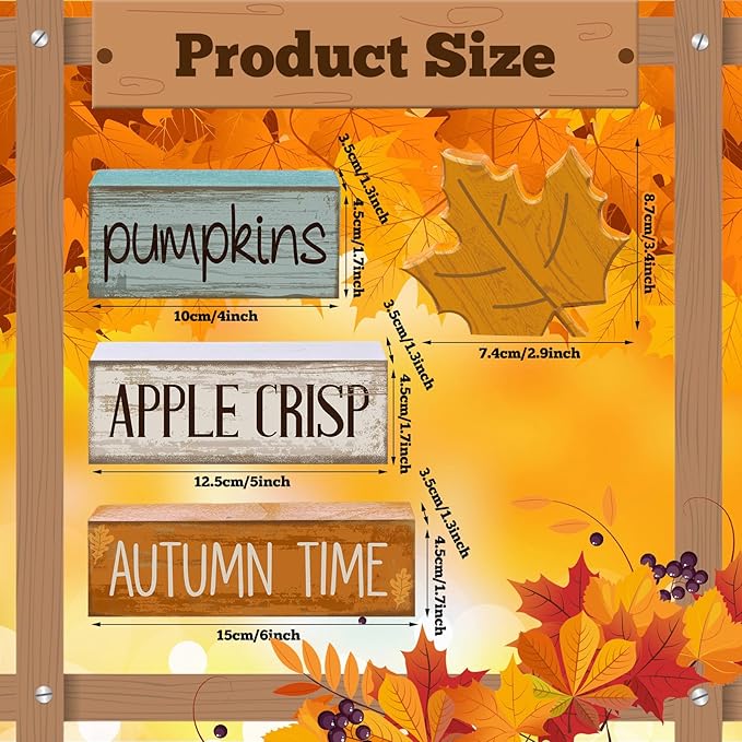 4 Pcs Fall Decoration for Home Wooden Maple Leaf Fall Tiered Tray Decor Thanksgiving Centerpiece Rustic Decorative Maple Leaf Block Signs Gift Farmhouse Autumn Decoration for Home Kitchen